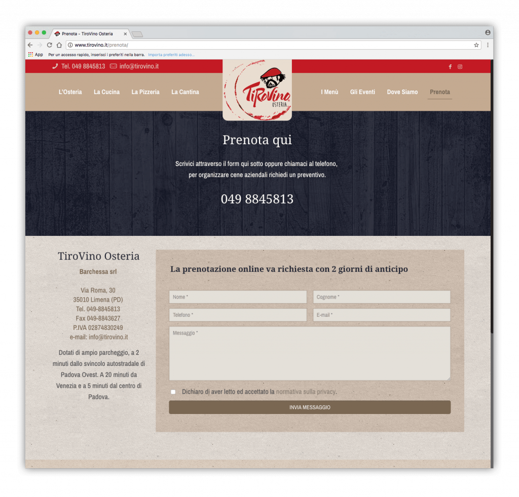 Sito web Osteria Tirovino