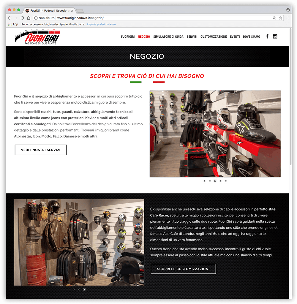 Sito web per Fuorigiri negozio per motociclismo - Neroavorio