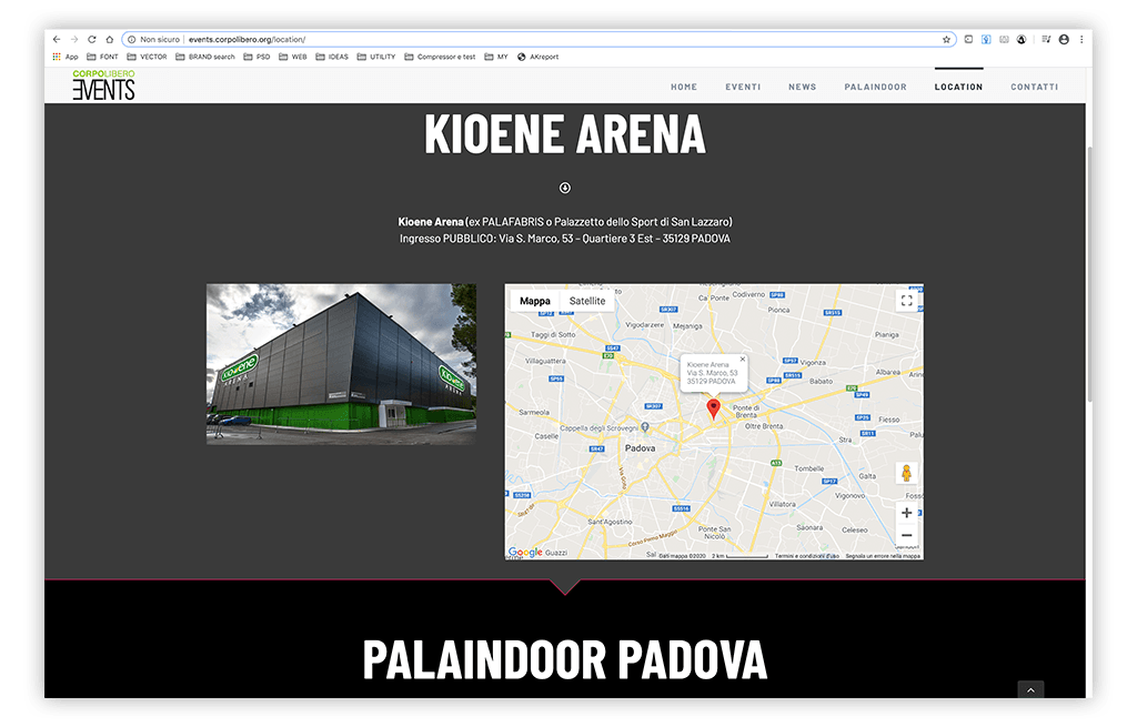 Neroavorio sviluppa il sito Corpolibero events - Pagina Location - Padova