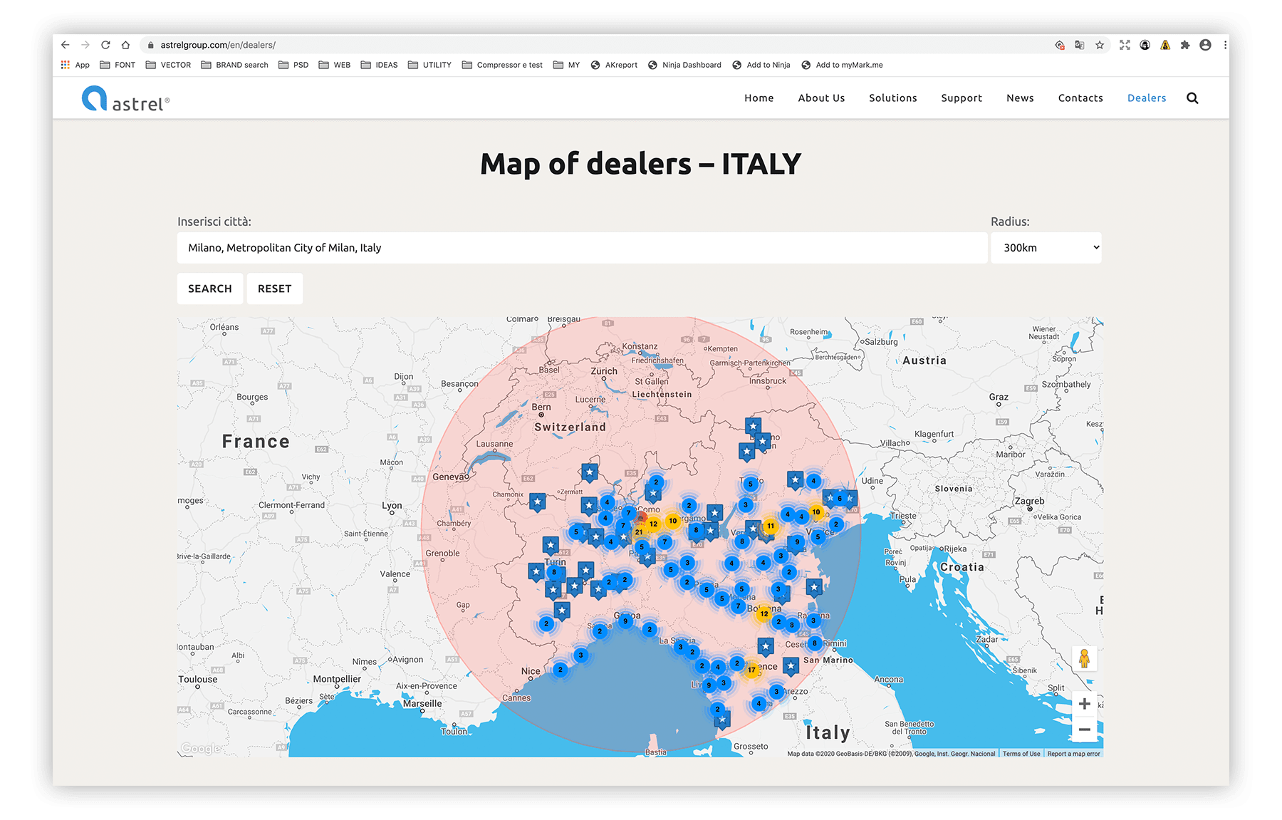 Pagina Mappa Rivenditori sito Astrel - Neroavorio (Padova)