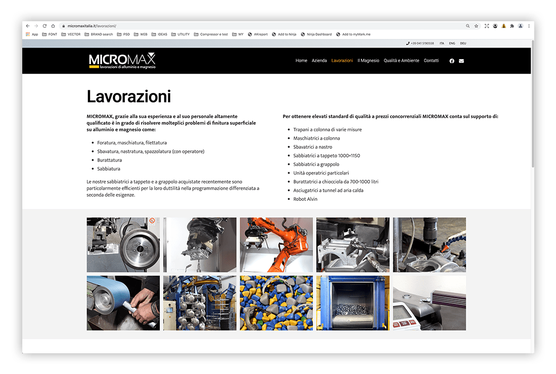 Pagina Lavorazioni sito Micromax - Neroavorio (Padova)