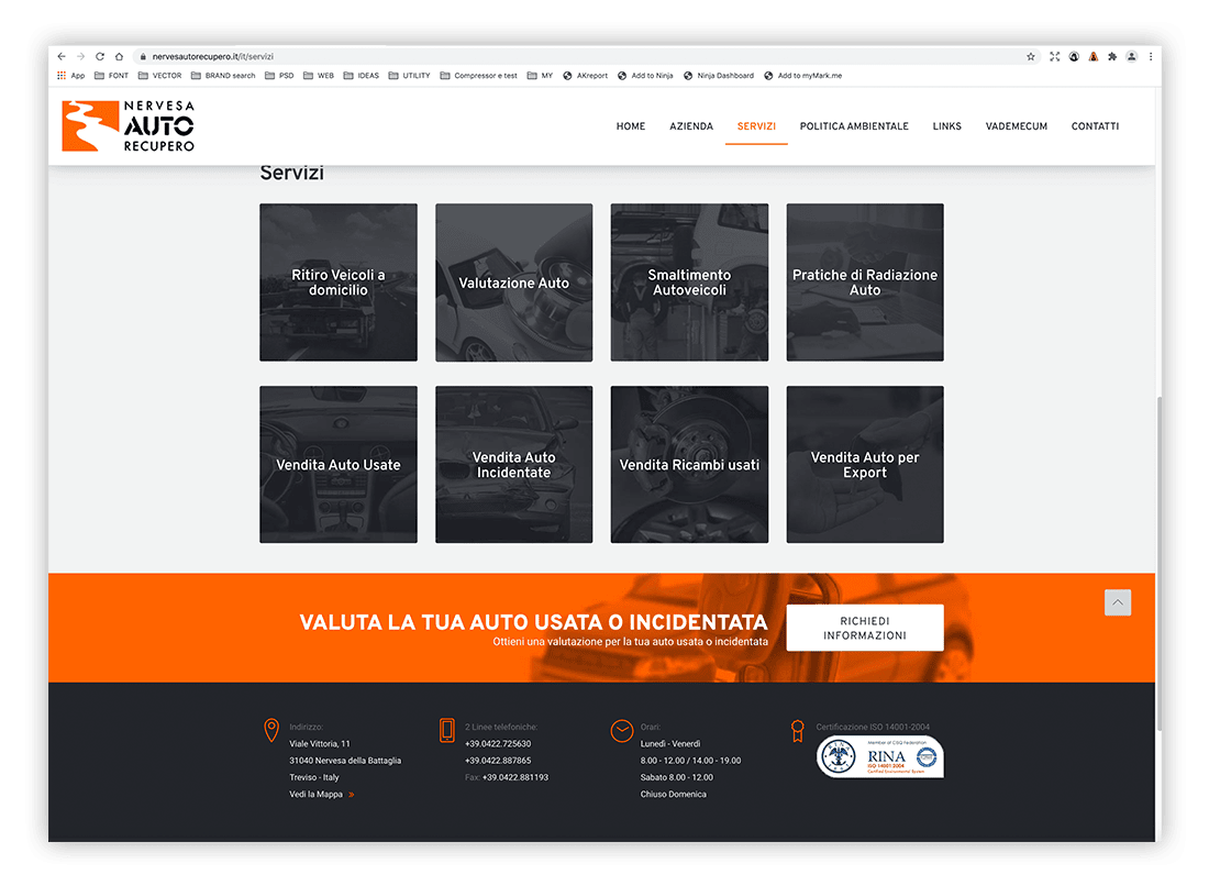 Realizzazione sito per Nervesa Autorecupero - pagina servizi - Neroavorio (Padova)