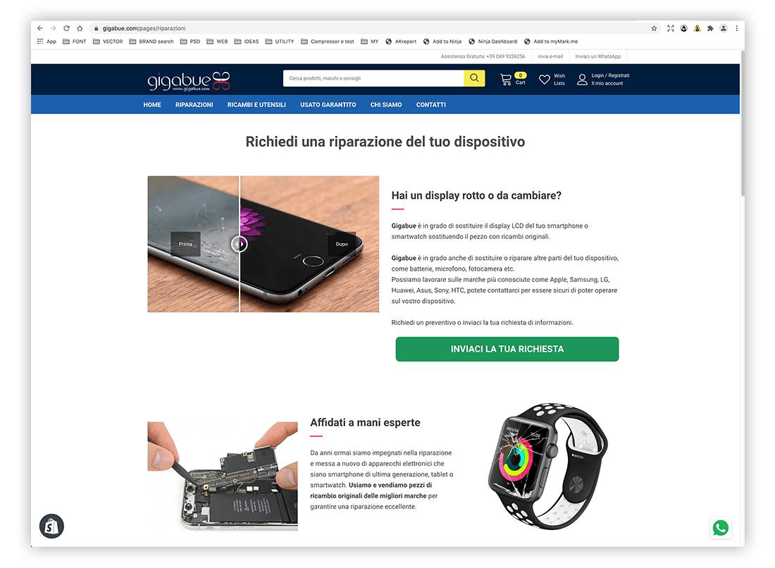 Realizzazione del sito E-commerce di Gigabue - pagina riparazioni - Neroavorio (Padova)