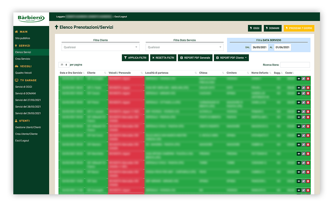 Realizzazione gestionale custom per Barbiero Trasporti Funebri (pagina Servizi) - Neroavorio (Padova)