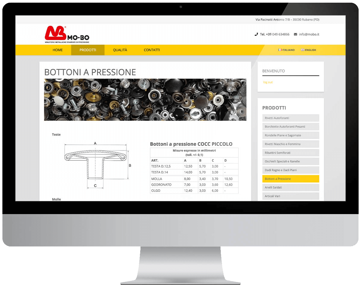 Sito internet MOBO - Bottoni a pressione