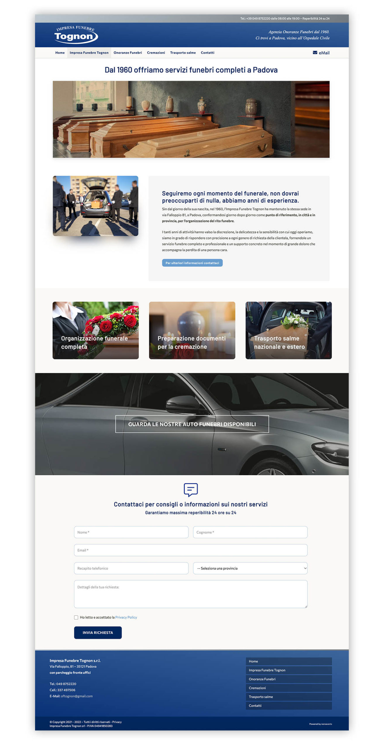 Realizzazione del restyling sito web Impresa Funebre Tognon - Sito nuovo - Neroavorio (Padova)