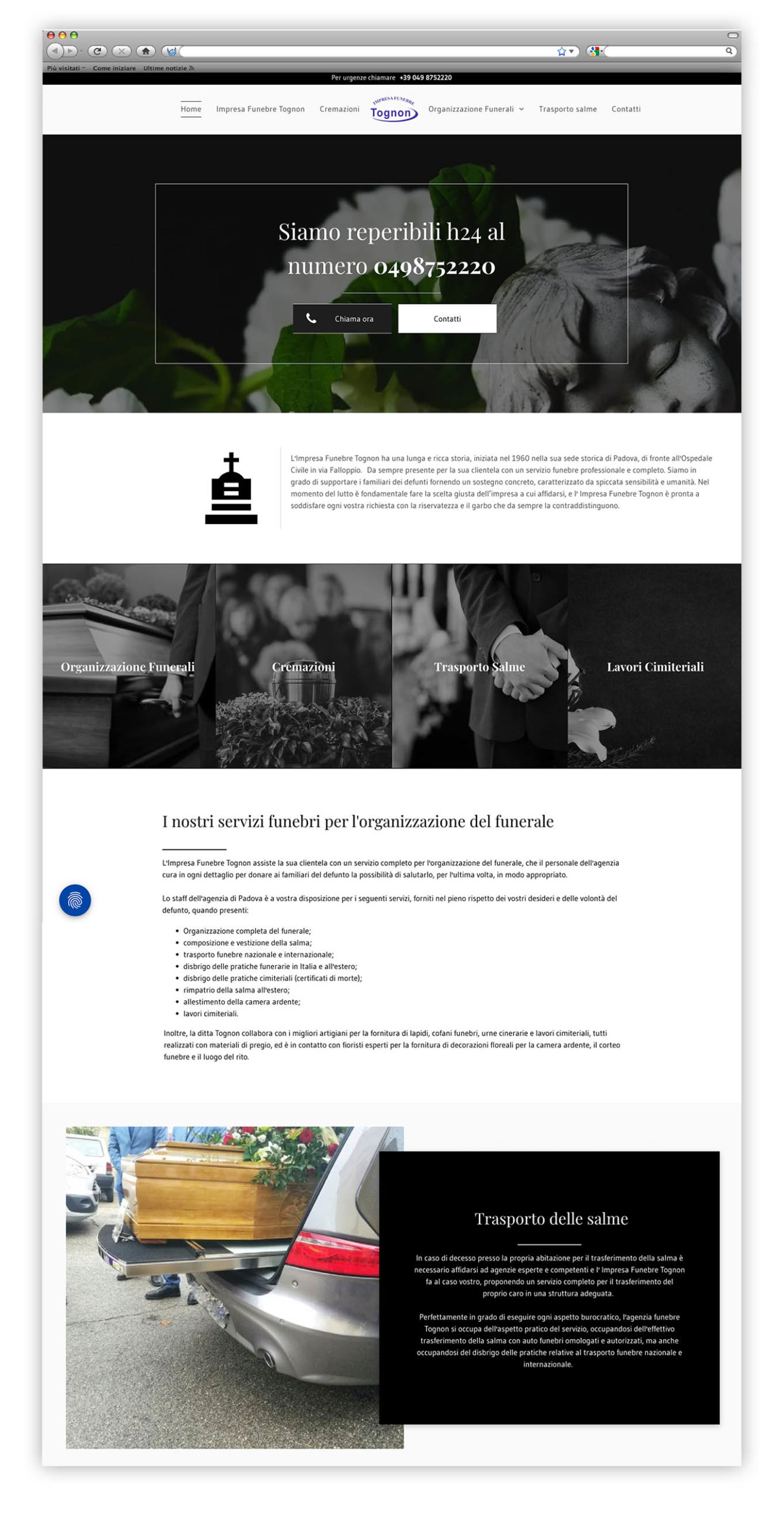 Realizzazione del restyling sito web Impresa Funebre Tognon - Sito vecchio - Neroavorio (Padova)